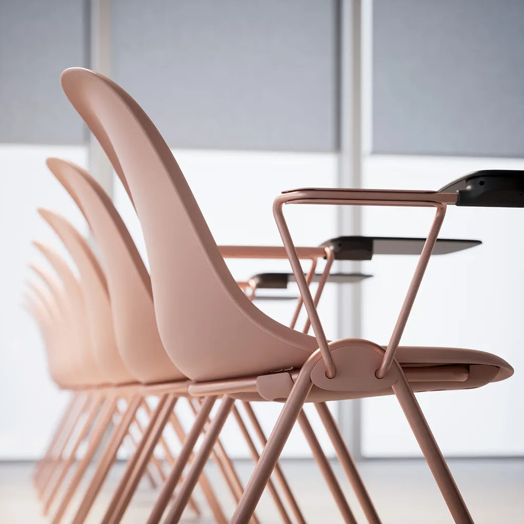 Stacked NxtChair chairs, detail of shell and frame