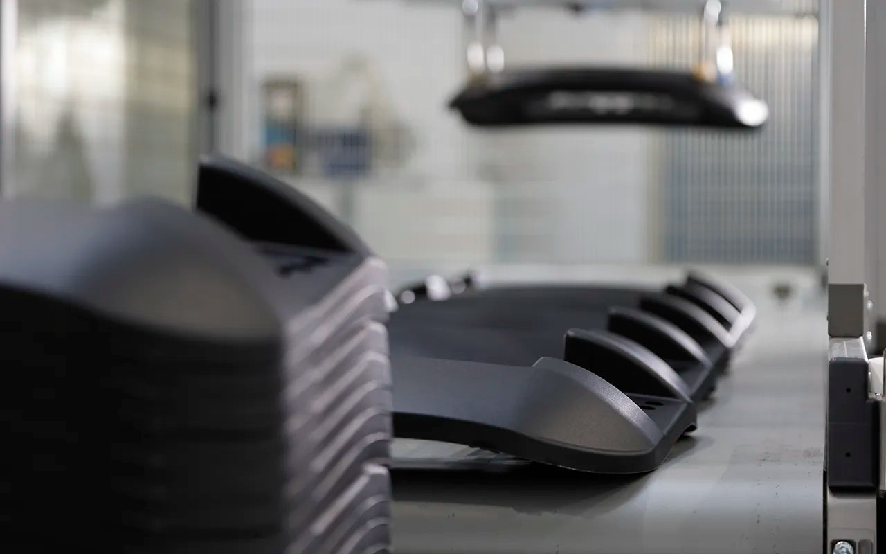 Freshly moulded plastic seat shells