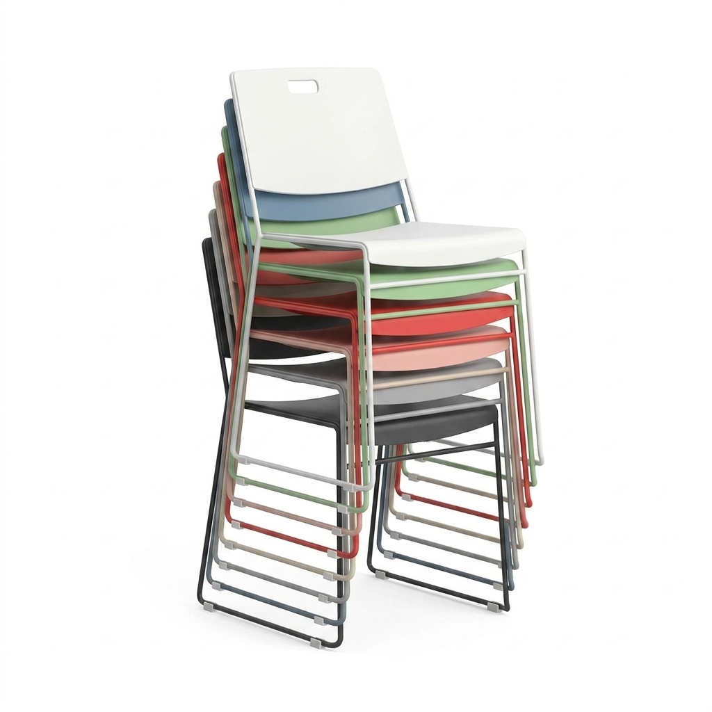 NxtChair stacking chair with writing tablet, three-quarter view