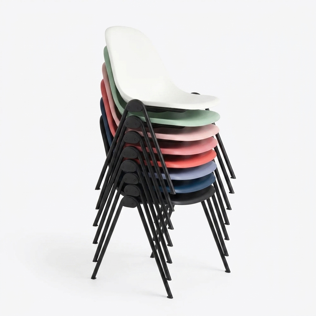 NxtChair stacking chair with writing tablet, three-quarter view
