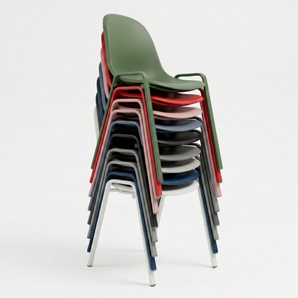 NxtChair stacking chair with writing tablet, three-quarter view