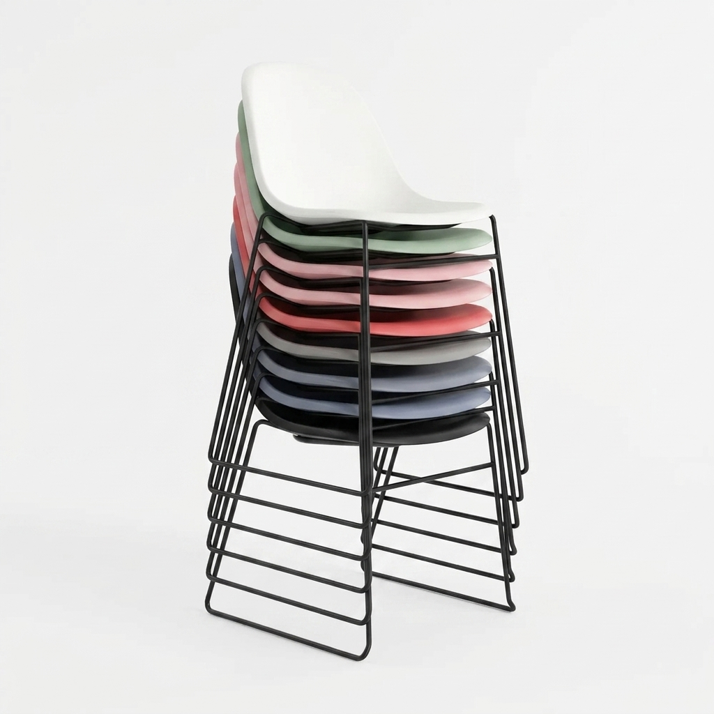NxtChair stacking chair with writing tablet, three-quarter view